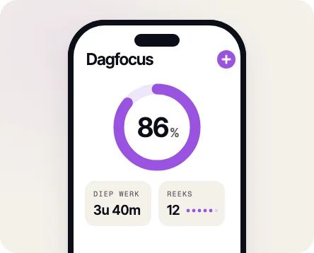 Telefoon met de app Dagfocus en een voortgangsring van 86 procent