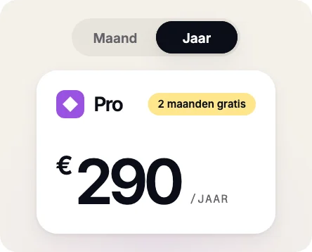 Prijskaart Pro met 290 euro per jaar en het label 2 maanden gratis