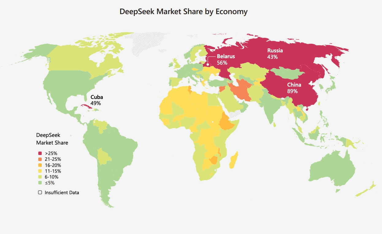 DeepSeek Market Share by Economy - Global map