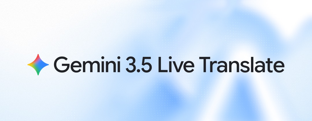 The logo for Gemini 3.5 Live Translate, featuring the multicolored Gemini logo next to black text on a soft, light blue gradient background.