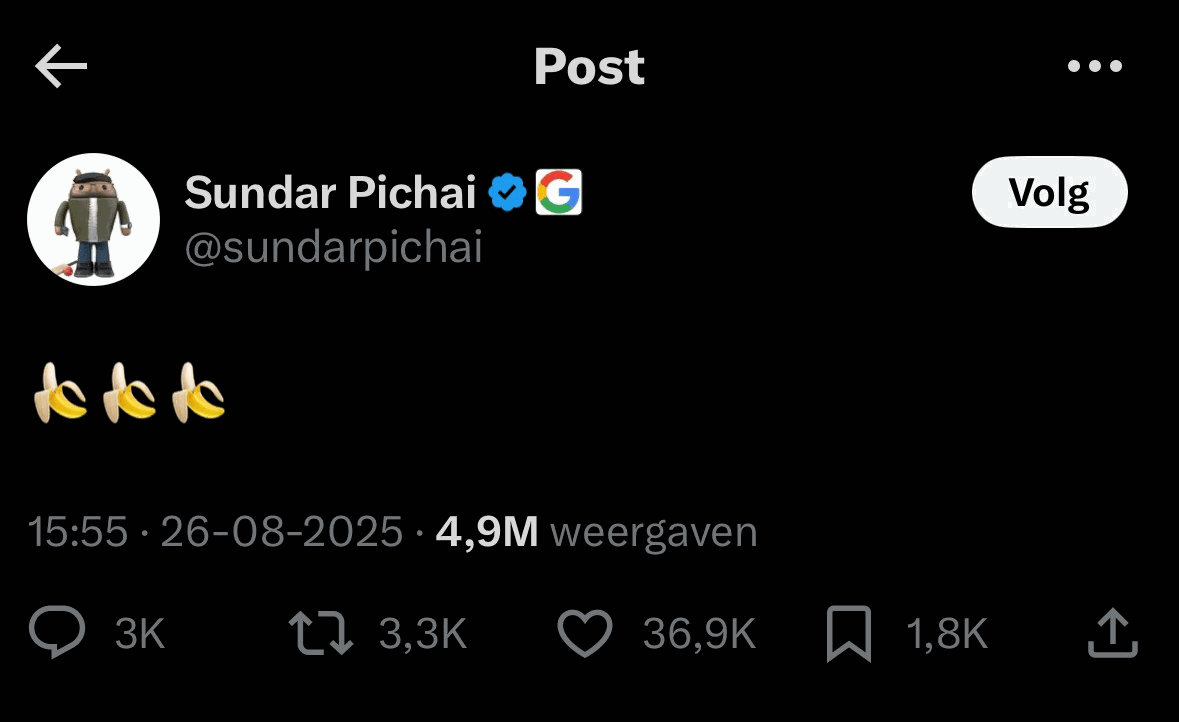 Sundar Pichai tweet met banaan emoji's